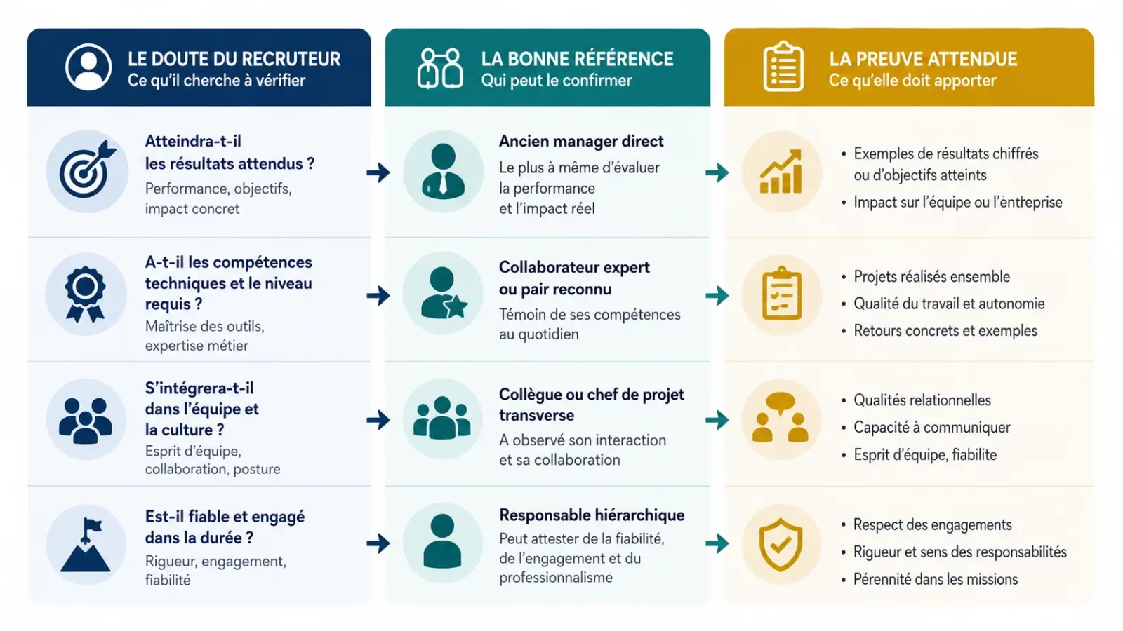 Infographie pour choisir une référence professionnelle selon le doute du recruteur